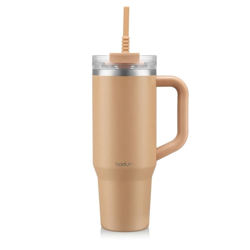 Bodum Travel Mug with Handle & Silicone Straw - Vanilla Latte