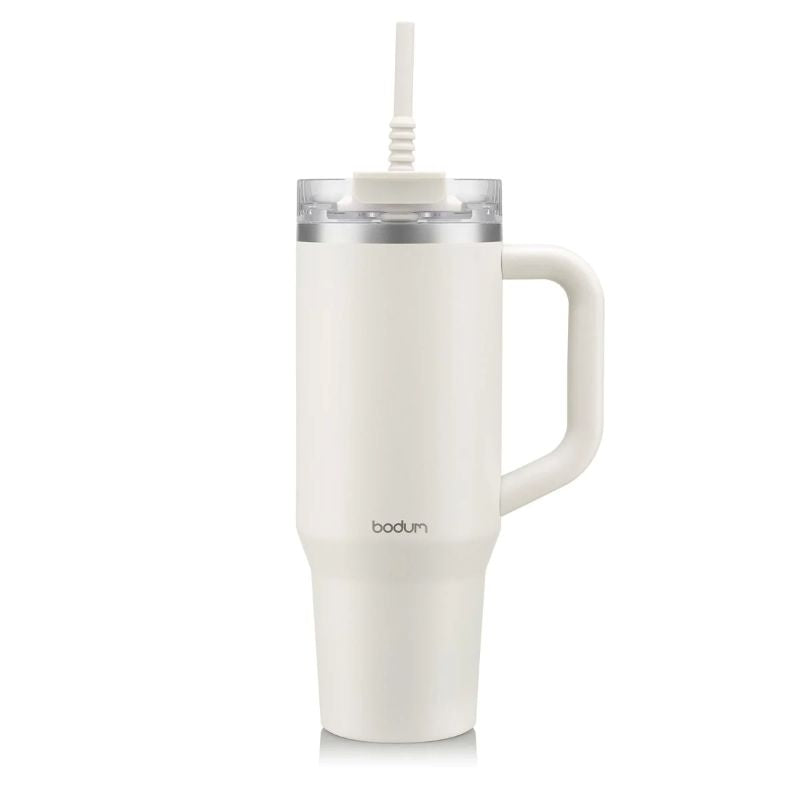 Bodum Travel Mug with Handle & Silicone Straw - White