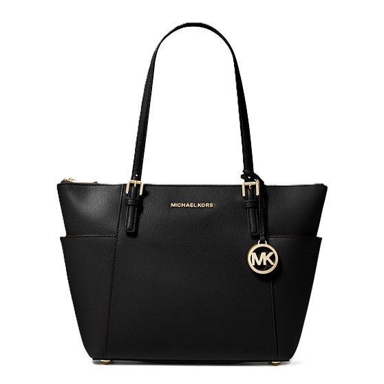 Michael Kors Jet Set Saffiano Leather Top-Zip Tote Bag - Black