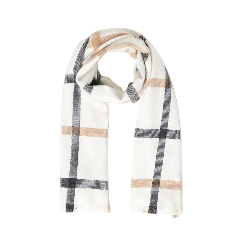 Foxford Extra Fine Merino Wool Scarf White/Grey/Camel