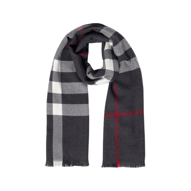 Foxford Extra Fine Merino Wool Scarf Black/White & Red Stripe