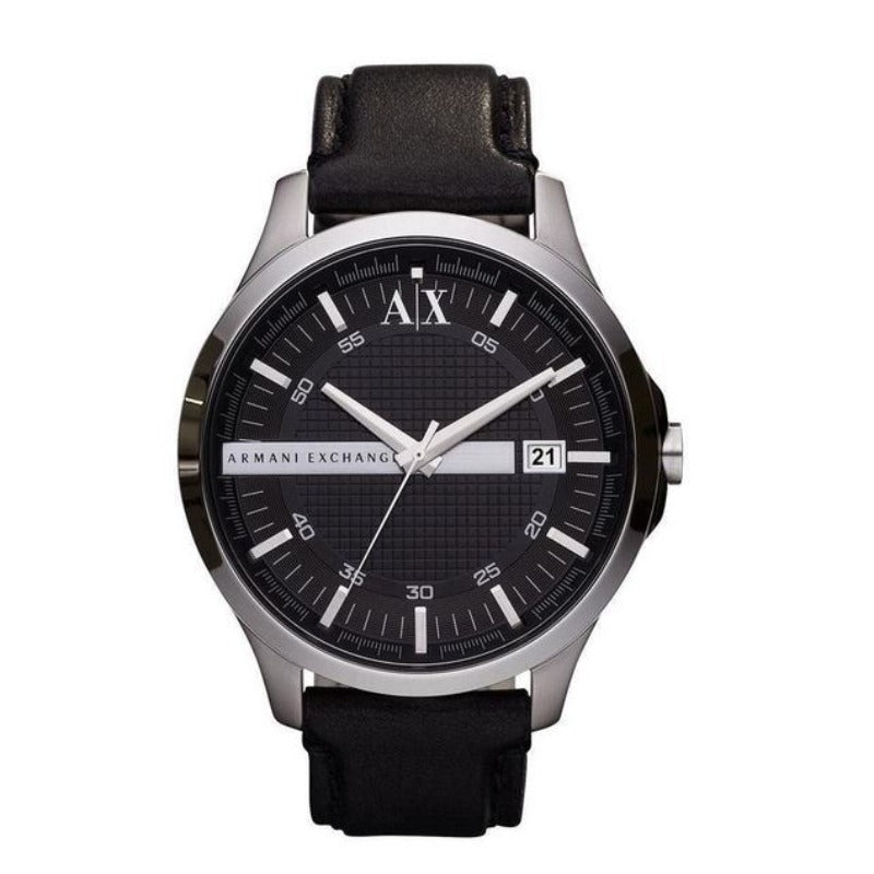 Armani Exchange Mens Watch with Black Leather Strap
