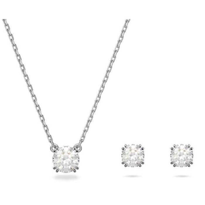 Swarovski Stilla set, Necklace and Earrings Round cut, White, Rhodium plated