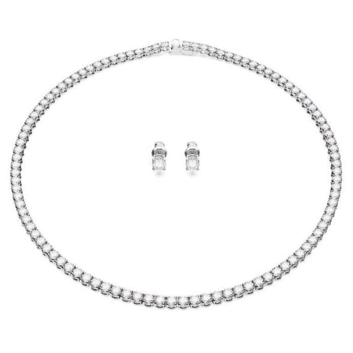 Swarovski Matrix Tennis set, Necklace and Earrings Round cut, White, Rhodium plated