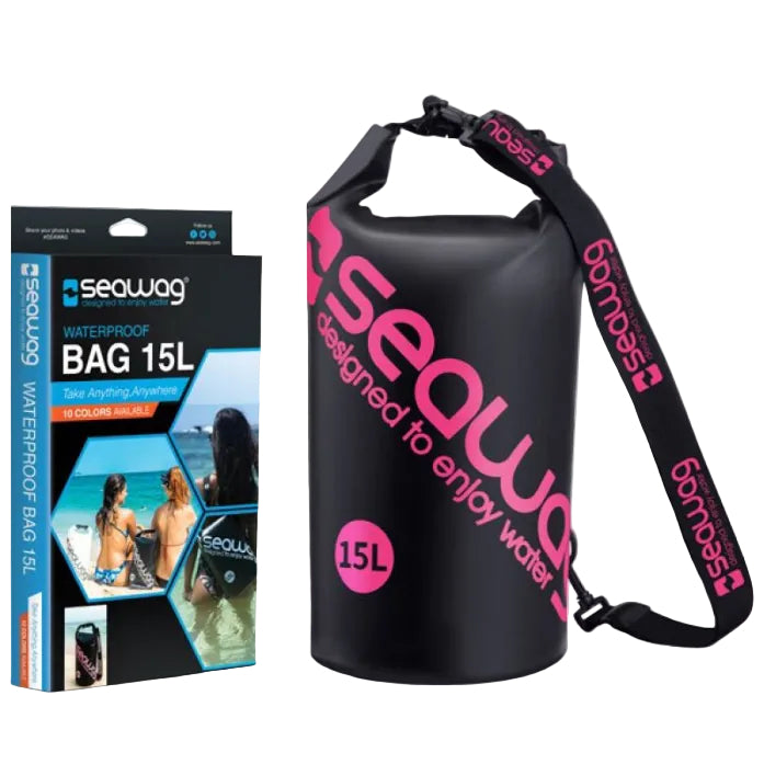 Seawag Waterproof 15L Drybag with strap and handle - Black & Pink