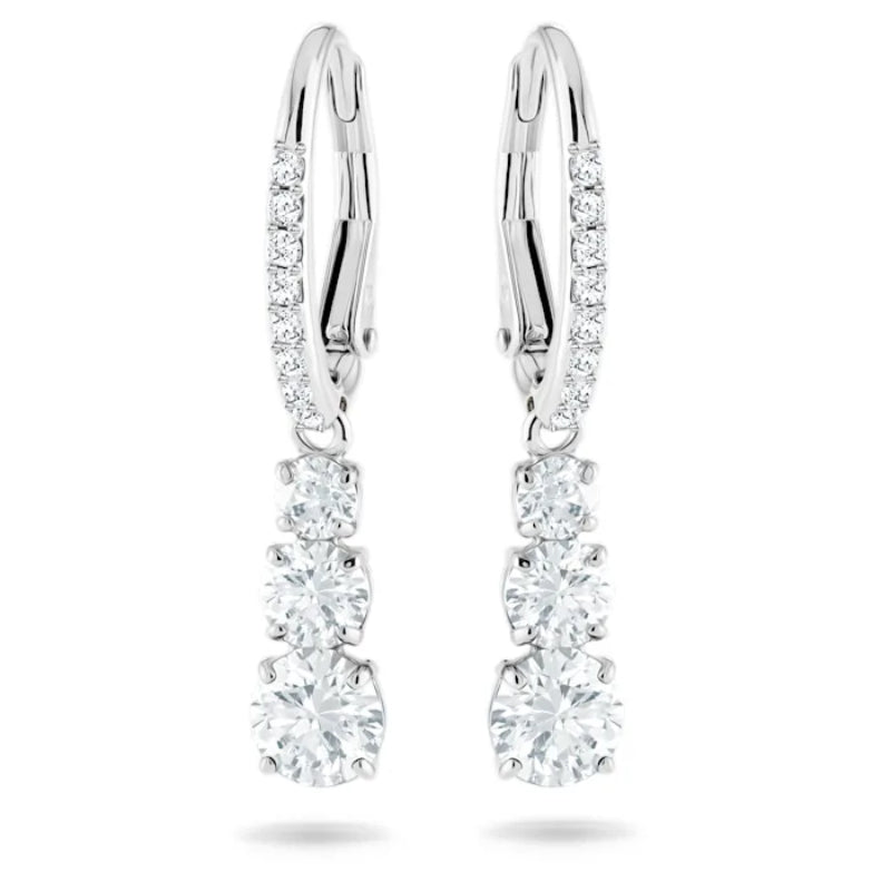 Swarovski Attract Trilogy Round Pierced Earrings White, Rhodium plated