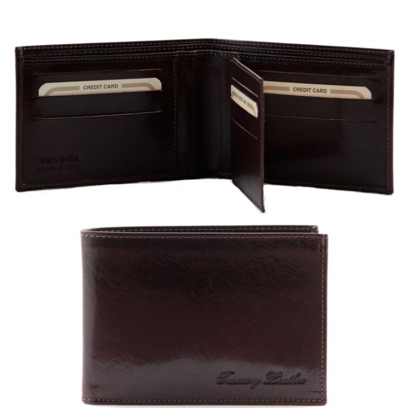Tuscany Leather 3 Fold Leather Wallet  Dark Brown