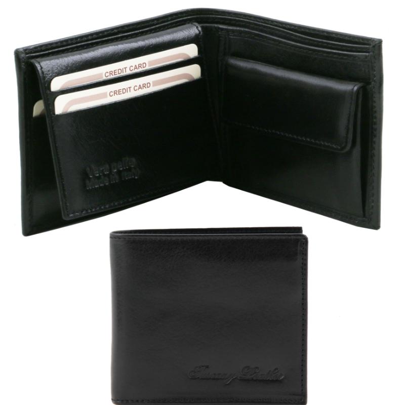 Tuscany Leather 3 Fold Leather Wallet with Coin Pocket Black