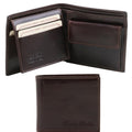 Tuscany Leather 3 Fold Leather Wallet with Coin Pocket Dark Brown
