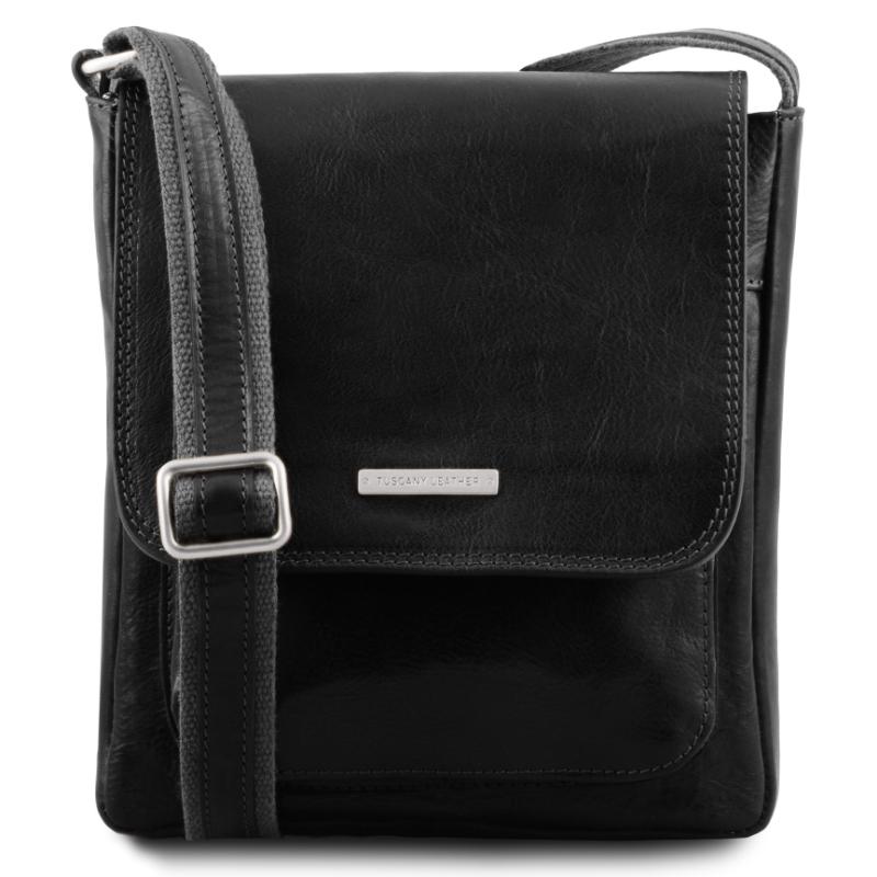 Tuscany Leather Jimmy - Leather crossbody bag for men with front pocket - Black