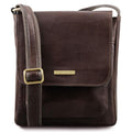 Tuscany Leather Jimmy - Leather crossbody bag for men with front pocket - Dark Brown