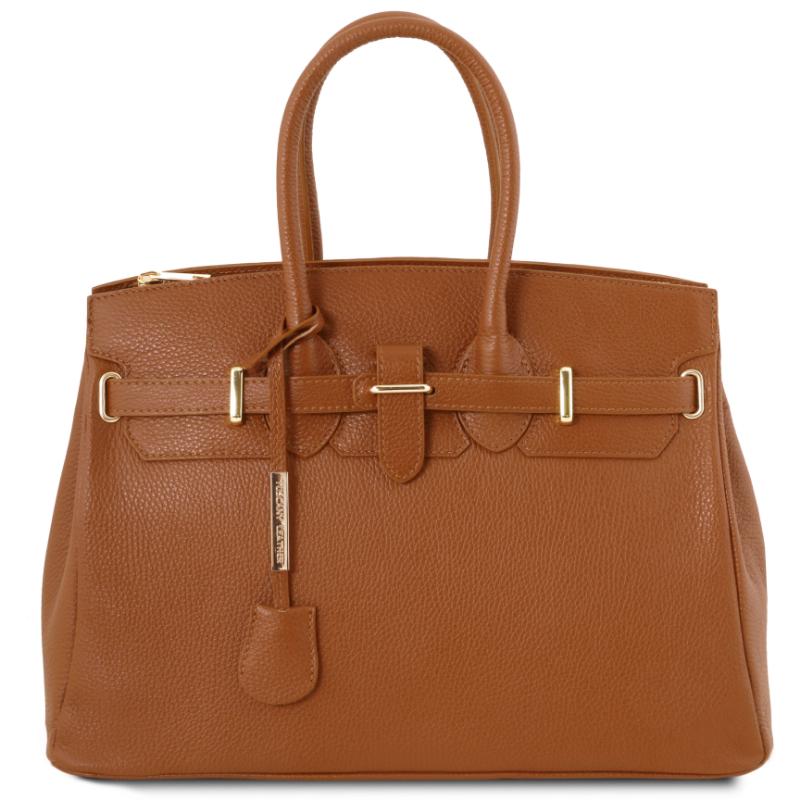 Tuscany Leather Bag with Golden Hardware Cognac