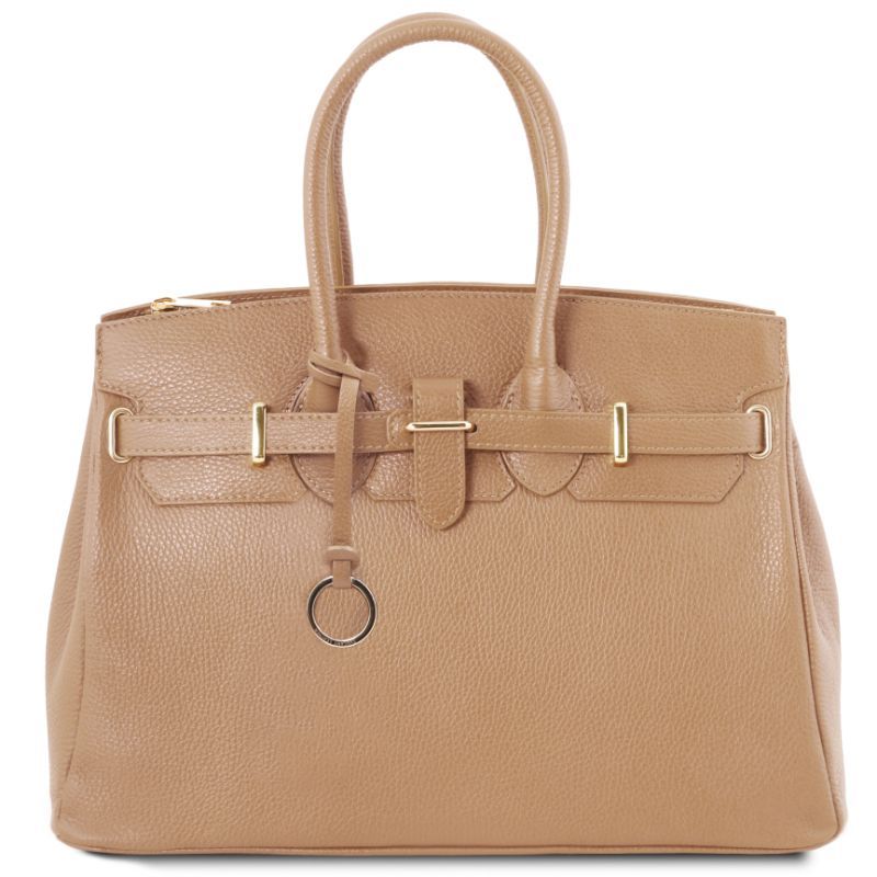 Tuscany Leather Bag with Golden Hardware Champagne