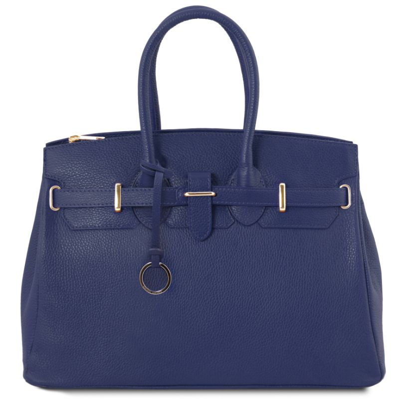 Tuscany Leather Bag with Golden Hardware Dark Blue