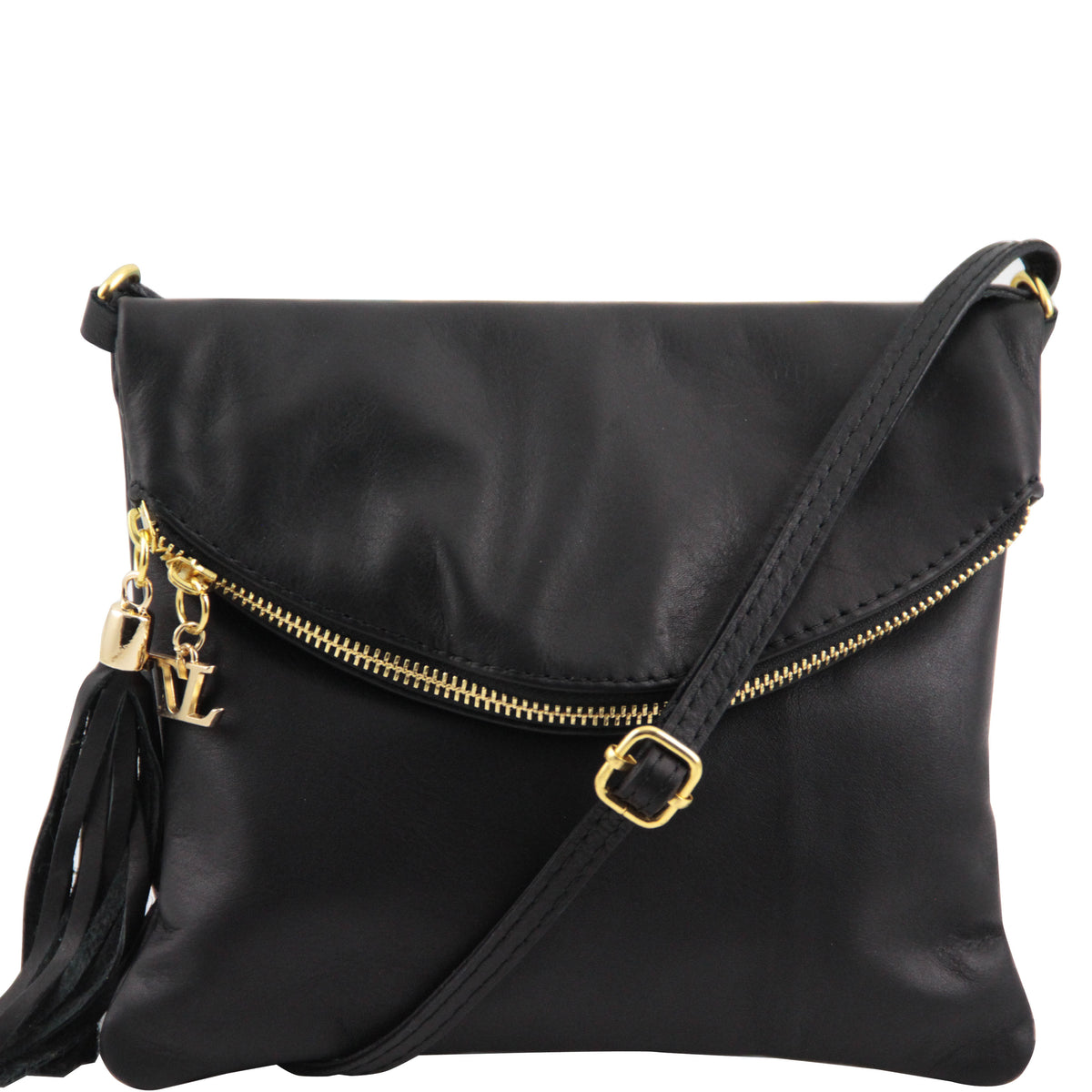 Tuscany Leather Shoulder Bag with Tassel - Black