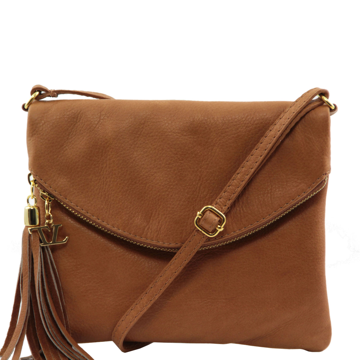 Tuscany Leather Shoulder Bag with Tassel - Cognac